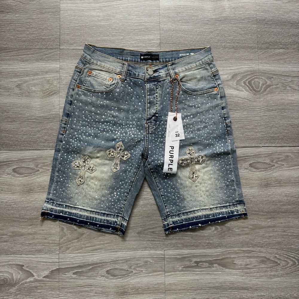 Purple Brand Rhinestone Cross Denim Shorts Men’s Size 32 New